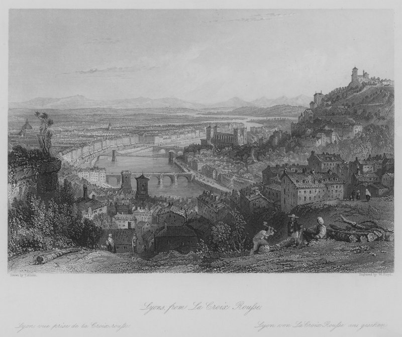 Lyons, z La Croix Rousse (rytina) od Thomas (after) Allom