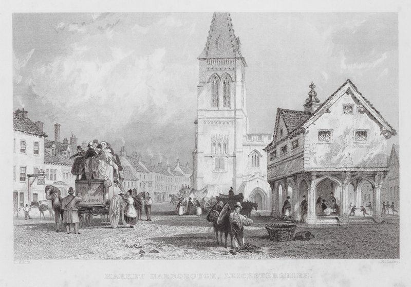 Market Harborough, Leicestershire (rytina) od Thomas (after) Allom