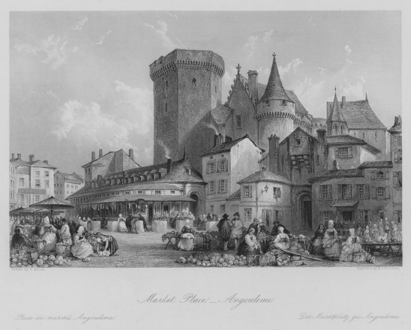 Market Place, Angouleme (rytina) od Thomas (after) Allom