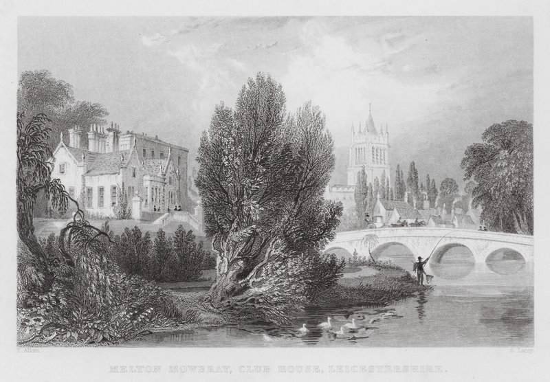 Melton Mowbray, Club House, Leicestershire (rytina) od Thomas (after) Allom
