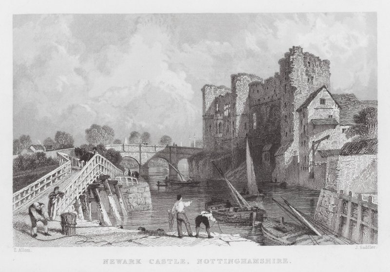 Newark Castle, Nottinghamshire (rytina) od Thomas (after) Allom