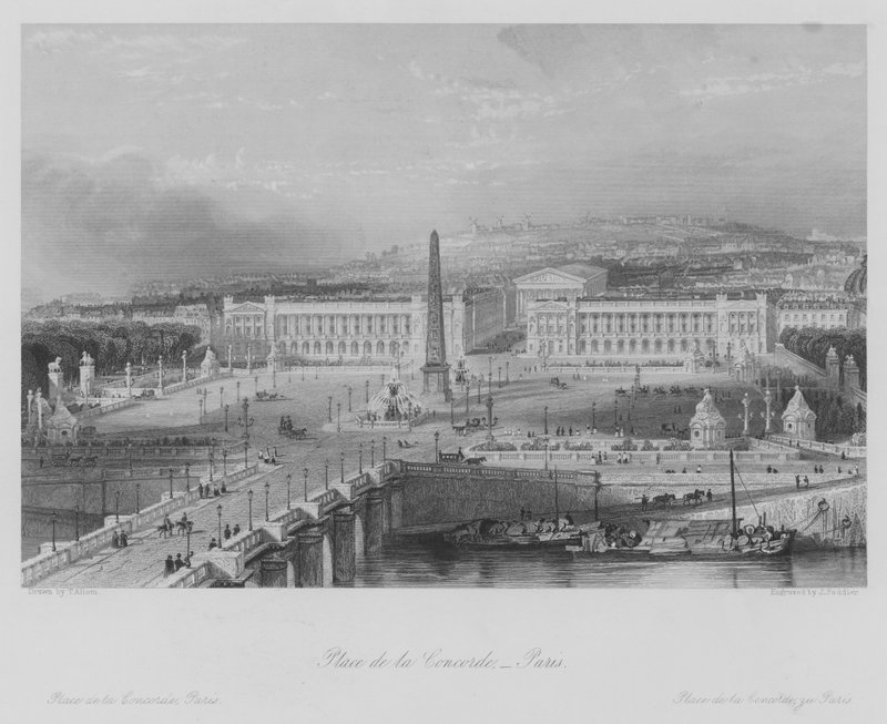 Place de la Concorde, Paříž (rytina) od Thomas (after) Allom