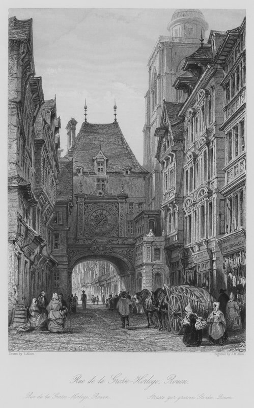 Rue de la Grosse-Horloge, Rouen (rytina) od Thomas (after) Allom