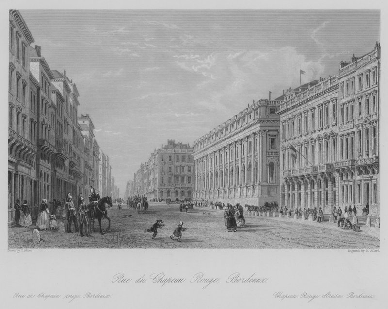Rue du Chapeau Rouge, Bordeaux (rytina) od Thomas (after) Allom
