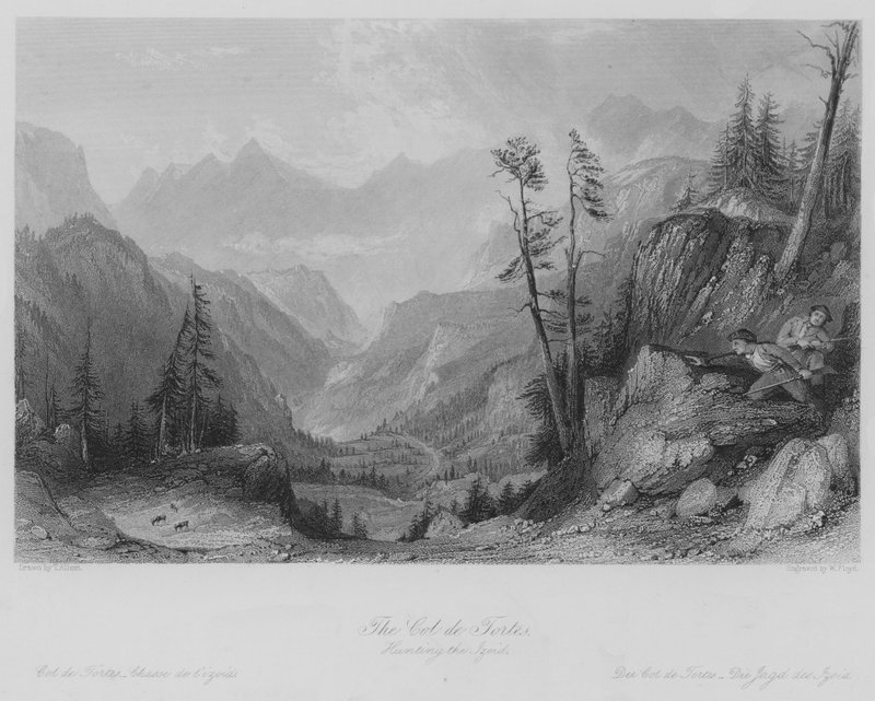 Col de Tortes, lov na Izoida (rytina) od Thomas (after) Allom