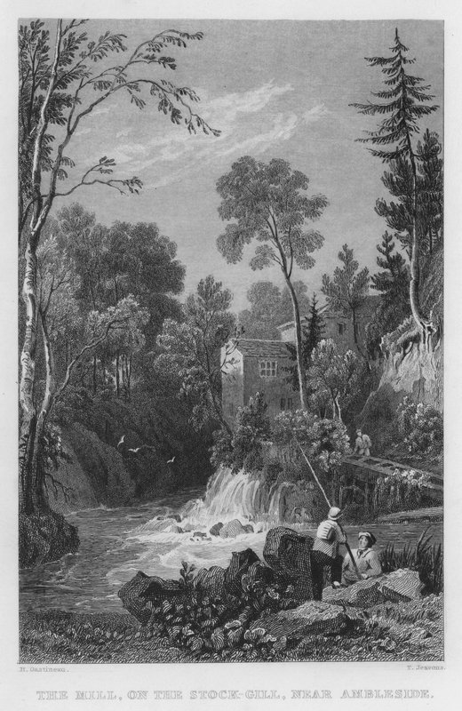 The Mill, na Stock-Gill, poblíž Ambleside (rytina) od Thomas (after) Allom