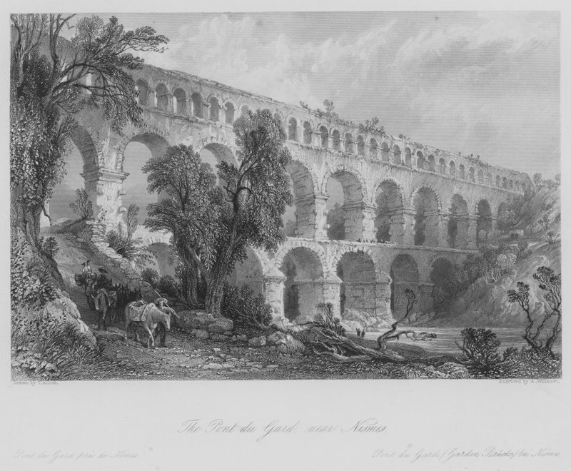 Pont du Gard, poblíž Nismes (rytina) od Thomas (after) Allom