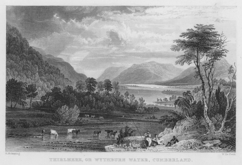 Thirlmere, nebo Wythburn Water, Cumberland (rytina) od Thomas (after) Allom