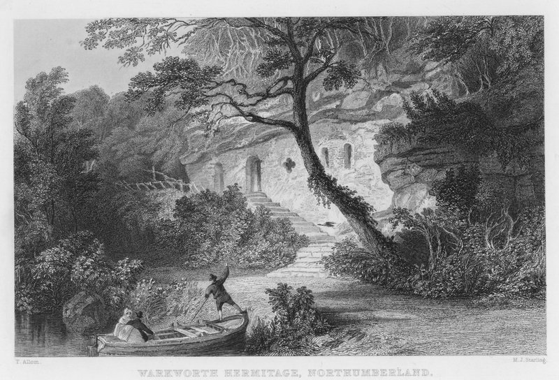 Warkworth Hermitage, Northumberland (rytina) od Thomas (after) Allom