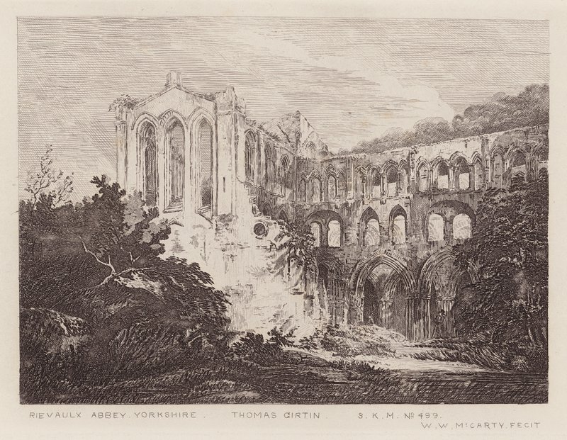 Opatství Rievaulx (rytina) od Thomas (after) Girtin