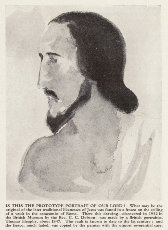 Portrét Ježíše Krista z římských katakomb (litho) od Thomas (after) Heaphy