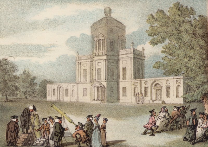 Jižní pohled na observatoř v Oxfordu (barevné lito) od Thomas (after) Rowlandson