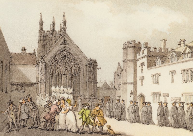 Merton College and Chapel, z prvního čtyřúhelníku (barevné lito) od Thomas (after) Rowlandson