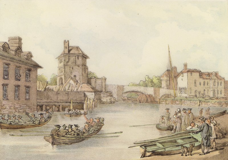 Severní pohled na studii Friara Bacona v Oxfordu (barevné lito) od Thomas (after) Rowlandson