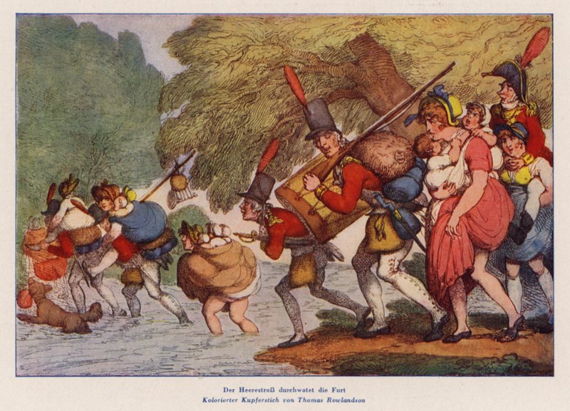 Vojáci na pochodu (barevná rytina) od Thomas (after) Rowlandson