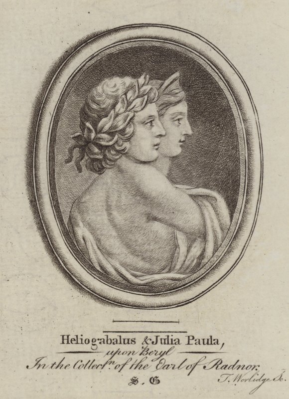Heliogabalus, římský císař a císařovna Julia Paula (rytina) od Thomas (after) Worlidge