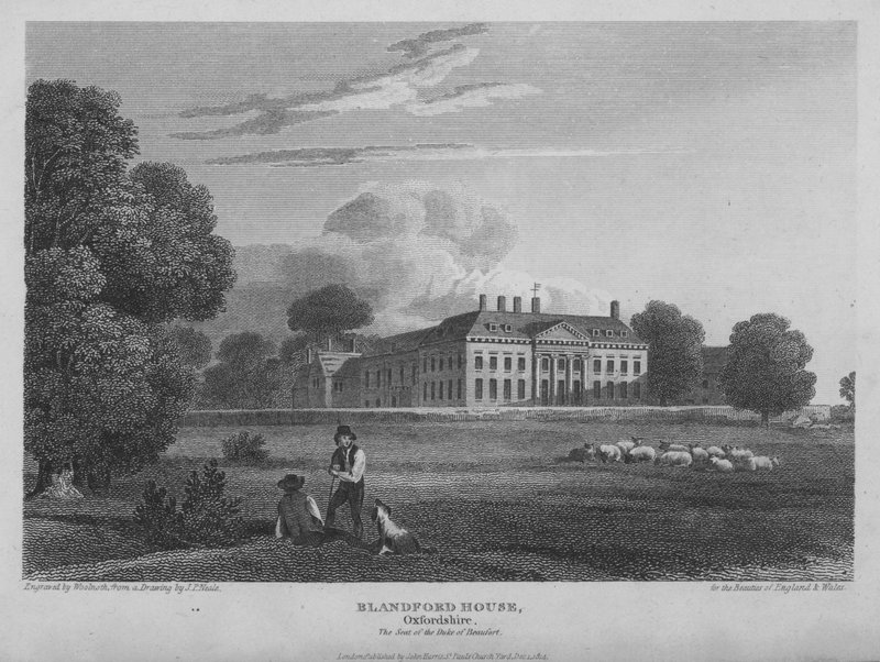 Blandford House, Oxfordshire, sídlo vévodů z Beaufortu (rytina) od Thomas A. Woolnoth