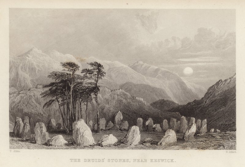Druidský kámen poblíž Keswicku od Thomas Allom