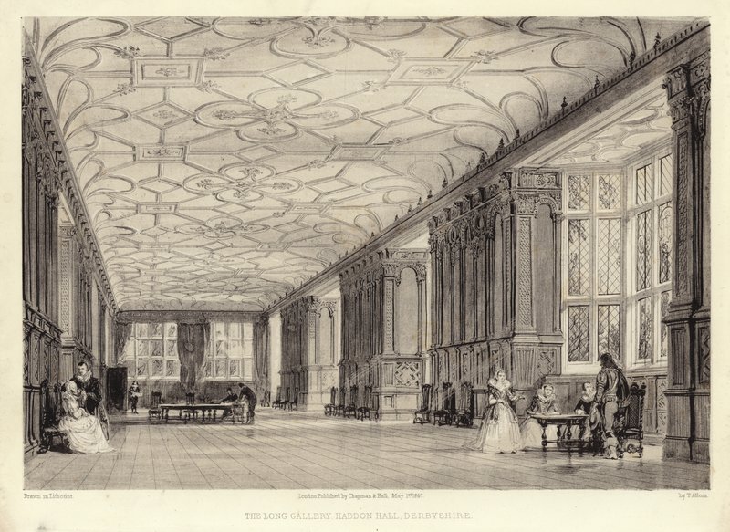 The Long Gallery, Haddon Hall, Derbyshire (litotinta) od Thomas Allom