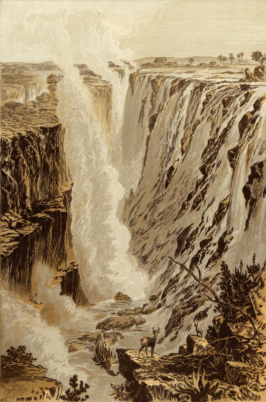 Viktoriiny vodopády, Zambesi, z východního konce propasti (chromolitho) od Thomas Baines