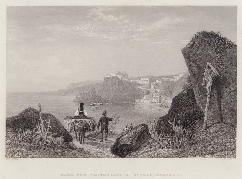 Rock and Promontory of Scylla, Calabria, Italy (rytina) od Thomas Brabazon Aylmer