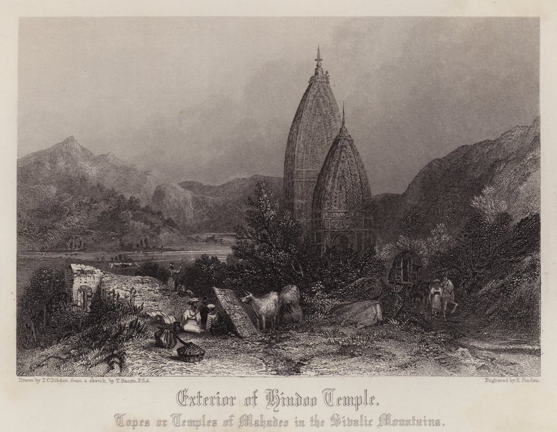 Exteriér chrámu Hindoo (barva litho) od Thomas Colman (after) Dibdin