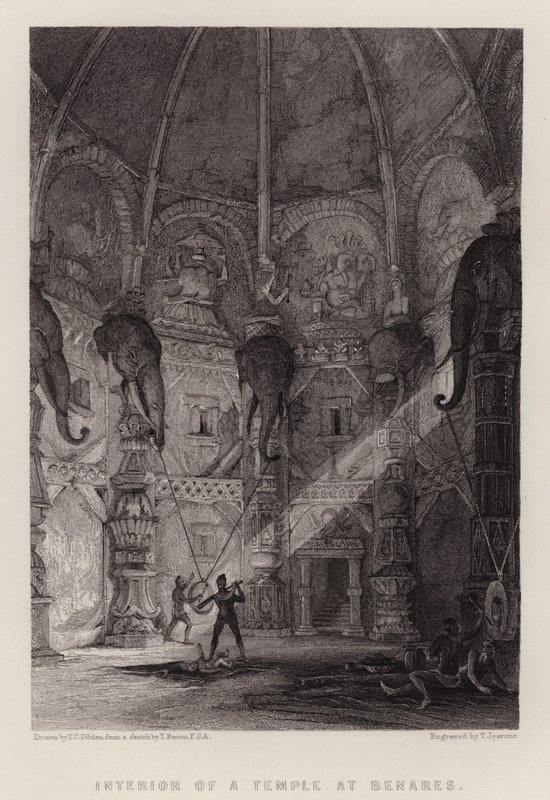 Interiér chrámu v Benares (barevné lito) od Thomas Colman (after) Dibdin