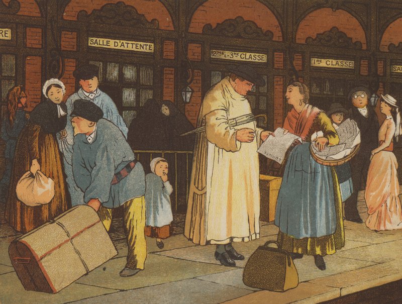 Na cestě z Caen do Paříže: železniční stanice (barva litho) od Thomas Crane