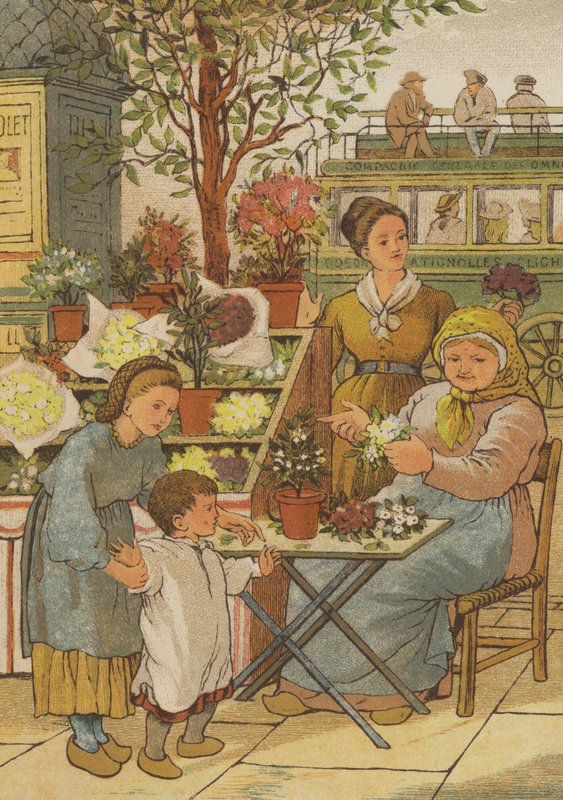 Paříž: květinový stánek (barva litho) od Thomas Crane