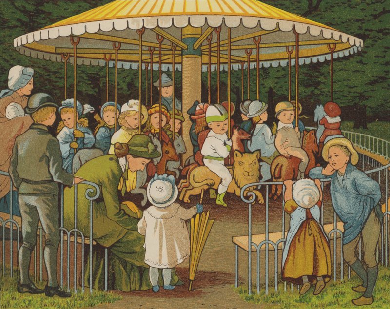 Paříž: kolotoč na Champs Elysees (barva litho) od Thomas Crane