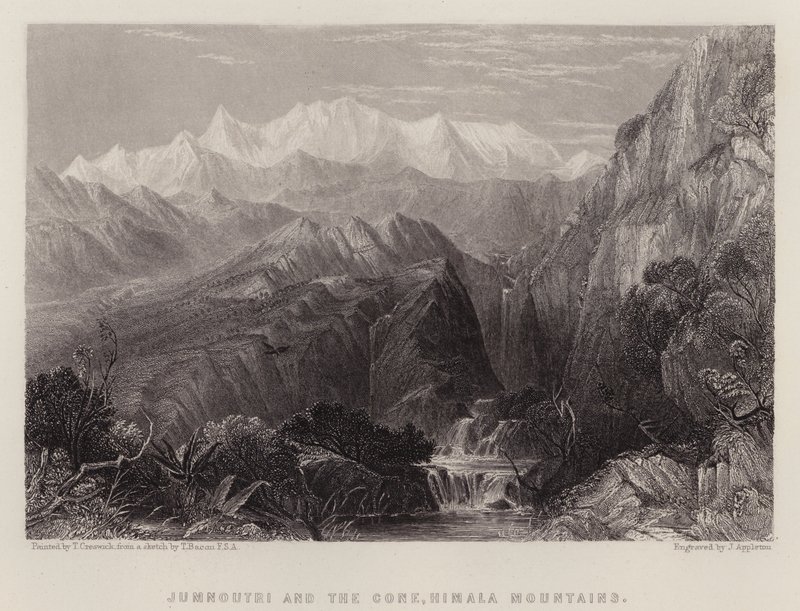 Jumnoutri and the Cone, Himaláje (barevné lito) od Thomas Creswick