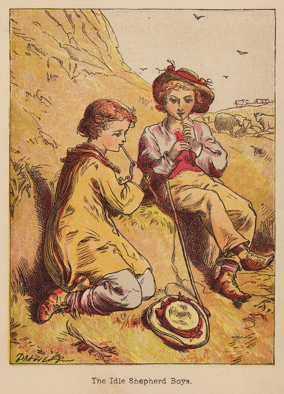 Zahálčiví pastýři (kolorovaná rytina) od Thomas Dalziel