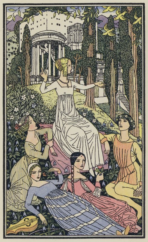 Ilustrace k Boccacciovu Dekameronu (barevná litografie) od Thomas Derrick