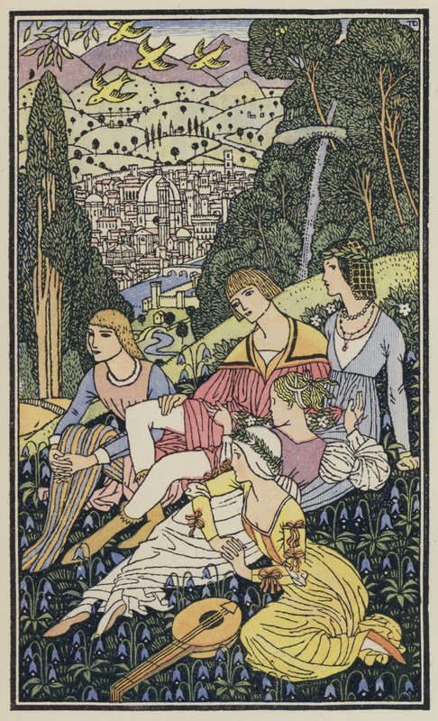 Ilustrace k Boccacciovu Dekameronu (barevná litografie) od Thomas Derrick