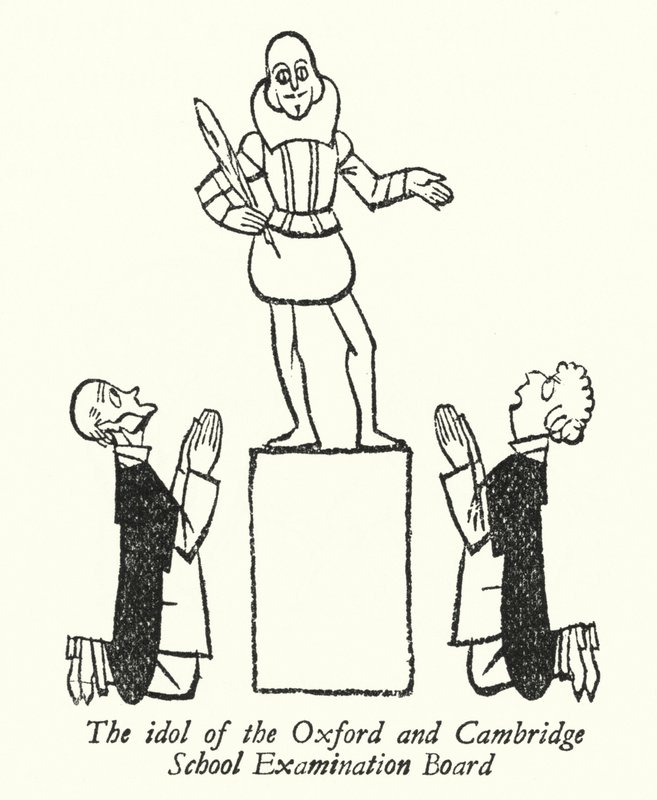 William Shakespeare, idol Oxfordské a Cambridgeské školní zkušební komise (litografie) od Thomas Derrick