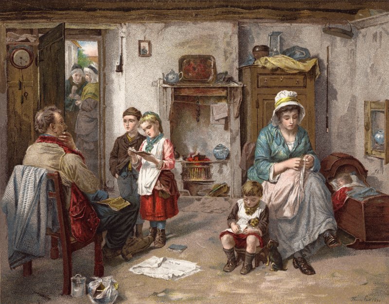 Školní rada v chalupě (barva lito) od Thomas Faed