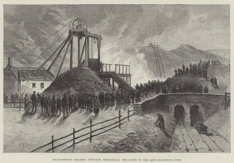 Mauricewood Colliery, Penicuik, Midlothian, scéna pozdního katastrofálního požáru od Thomas Harrington Wilson