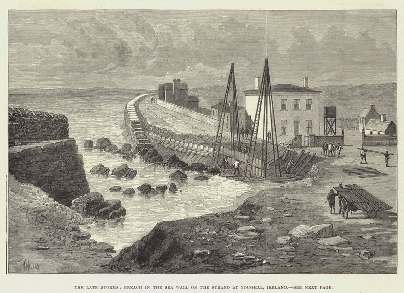 The late Storms, Breach in the Sea Wall on the Strand at Youghal, Irsko od Thomas Harrington Wilson