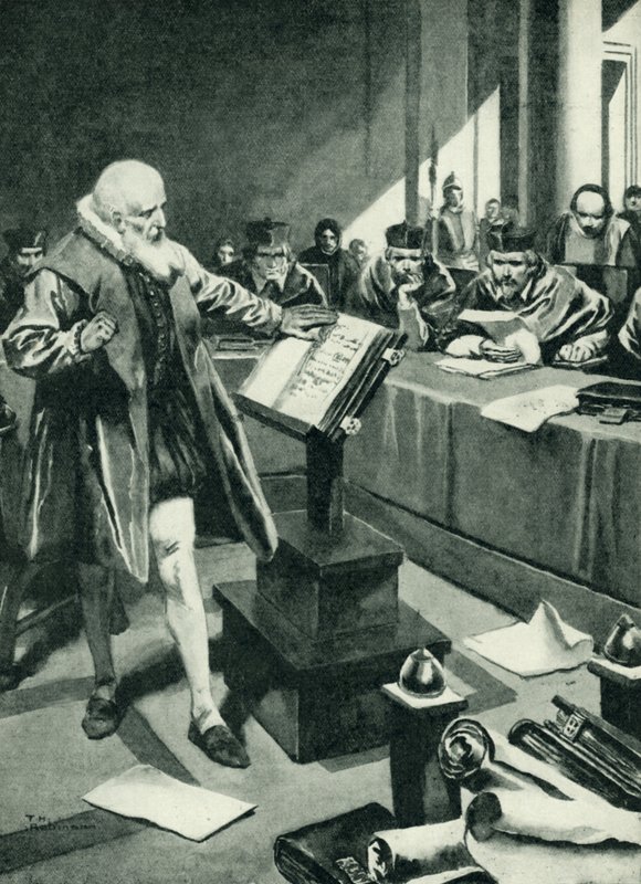 Galileo před kardinály (litografie) od Thomas Heath Robinson