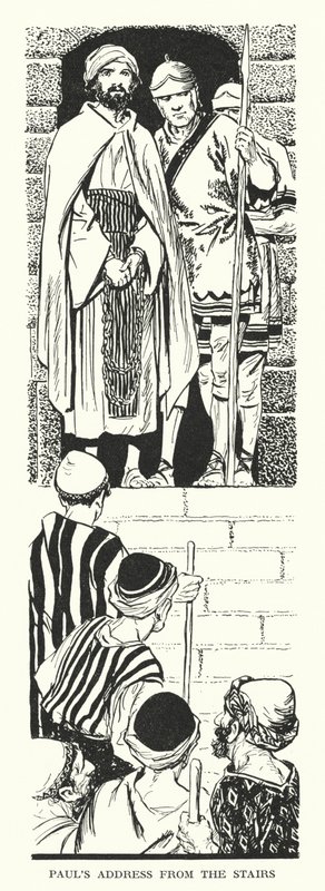 Pavlův projev ze schodů (litografie) od Thomas Heath Robinson