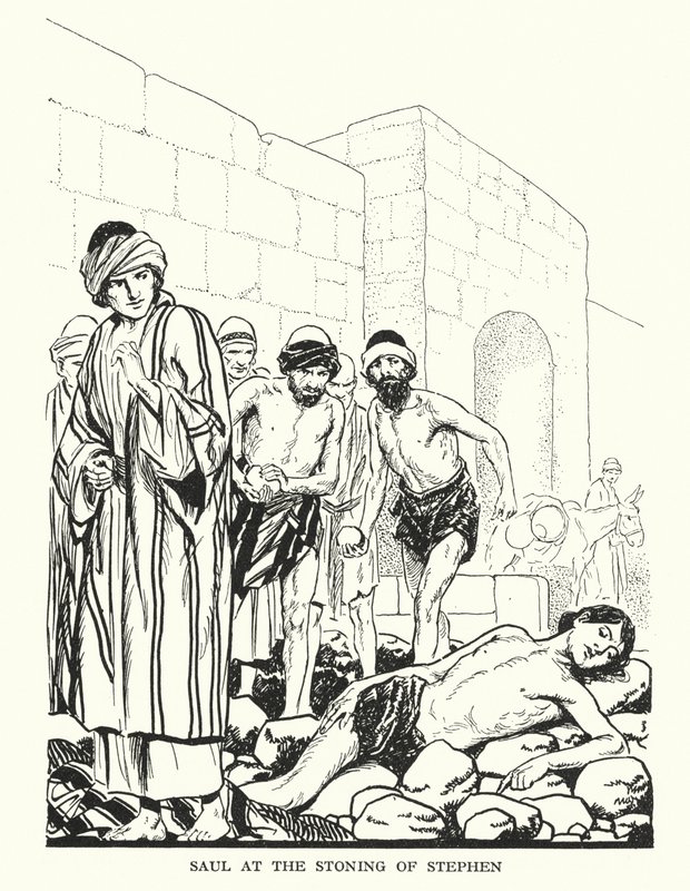 Saul při kamenování Štěpána (litografie) od Thomas Heath Robinson
