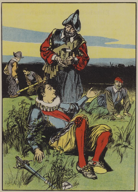 Sir Philip Sidney a umírající voják (barevná litografie) od Thomas Heath Robinson