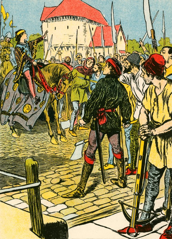 Mladý král Richard potlačuje vzpouru (barevná litografie) od Thomas Heath Robinson
