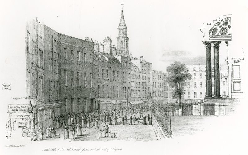 Severní strana katedrály svatého Pavla, Londýn, kostelní dvůr s koncem Cheapside od Thomas Hornor