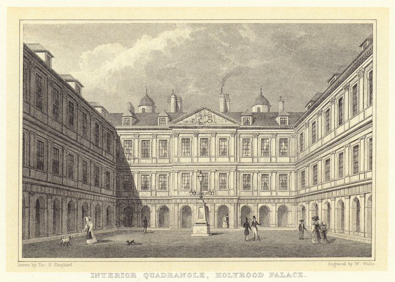 Interiér čtyřúhelník, palác Holyrood (rytina) od Thomas Hosmer (after) Shepherd