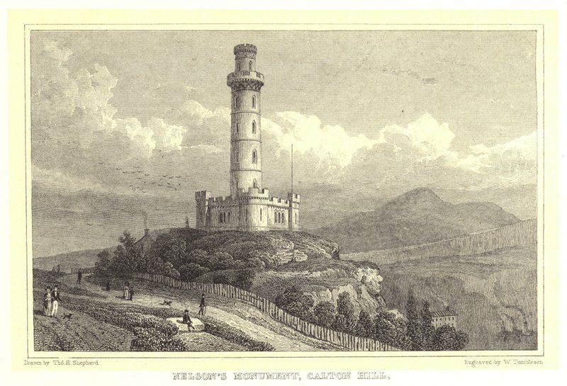 Nelsonův památník, Calton Hill (rytina) od Thomas Hosmer (after) Shepherd