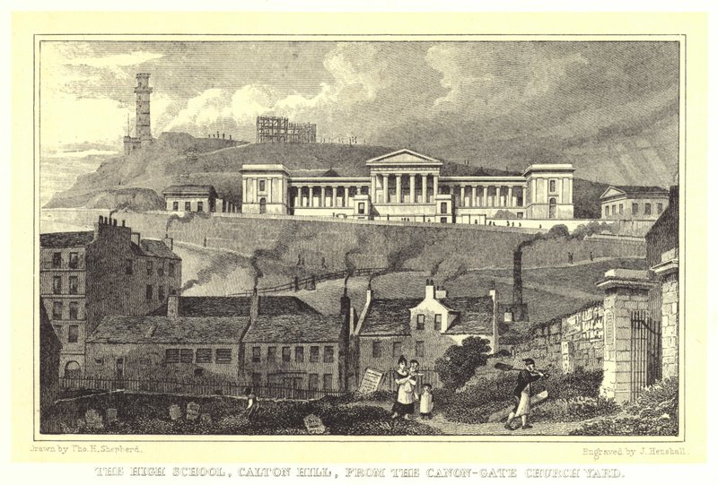 Střední škola, Calton Hill, z Canon-Gate Church Yard (rytina) od Thomas Hosmer (after) Shepherd