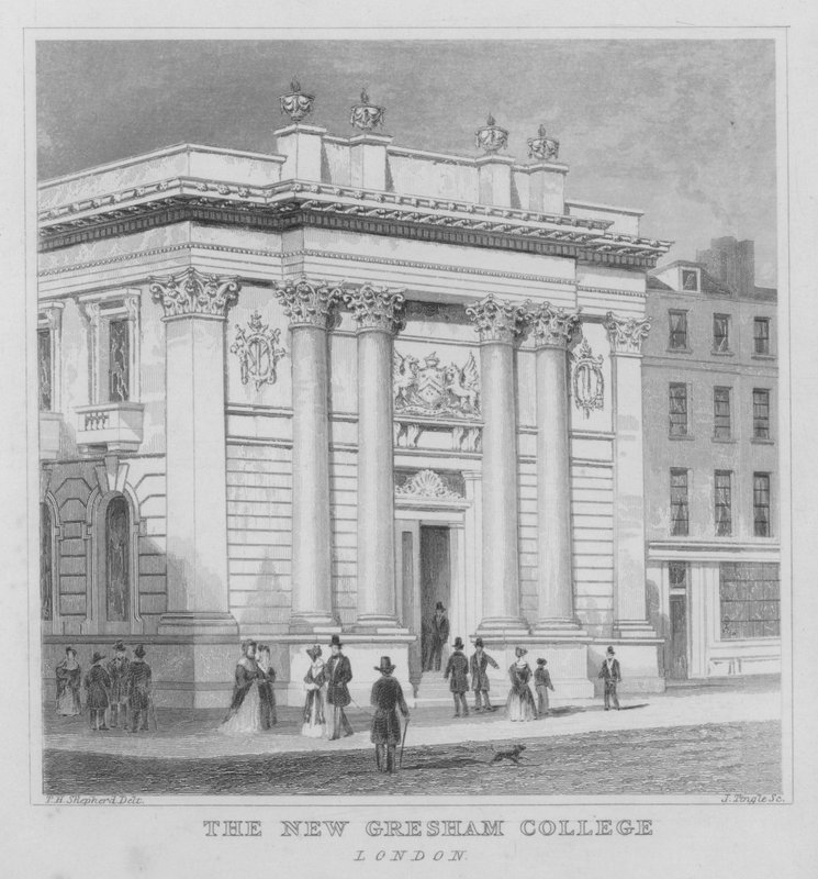 The New Gresham College, Londýn (rytina) od Thomas Hosmer (after) Shepherd