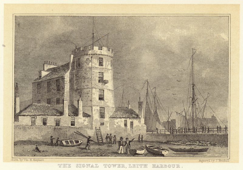 Signální věž, Leith Harbour (rytina) od Thomas Hosmer (after) Shepherd