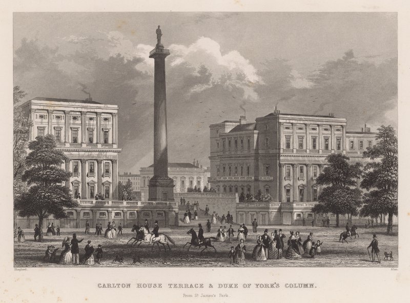Carlton House Terrace a sloup vévody z Yorku z parku St James